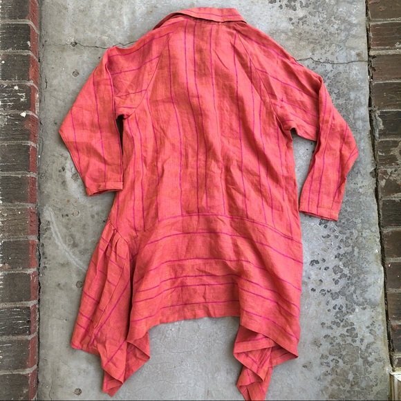 West Love Linen Top Jacket Dress Art To Wear Lagenlook Coral Orange S - Picture 6 of 6